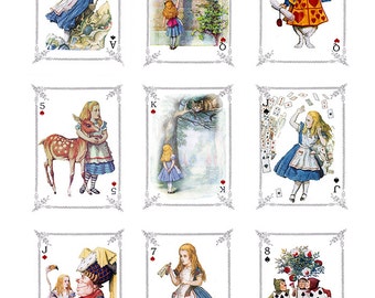 Fabric Panels x 9; Alice in Wonderland, Vintage, Quilting, 100% cotton, Applique, Craft