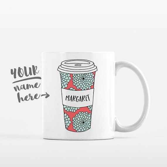 Floral Mug Flowers Pattern Tumbler Cup Drawing Personalized Mug Custom Coffee Mug Name Coffee Cup Personalized Gift for Grandma Gift for Her