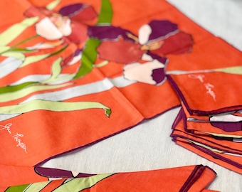Jim Thompson Set of 8 Bright and Colorful Flower Pattern Linen Napkins.