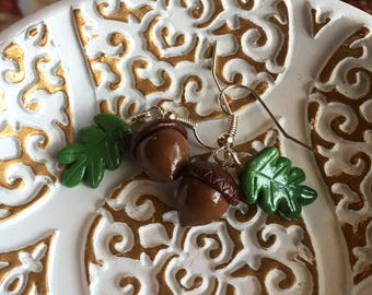 Acorn and Oak Leaf Dangle Earrings