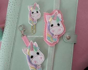 Unicorn felt planner paper clip band or bag charm Embroidery supplies kikkik filofax