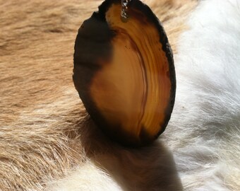 Agate geode slabed necklace with sterling silver chain