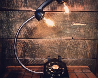 Vintage Black Rotary Phone Lamp - Gooseneck Desk Lamp, Home Office Decor