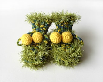 Hand Knitted Baby Booties - Green, 6 - 9 months