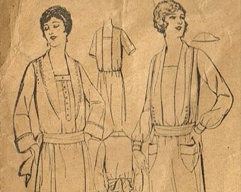Antique UNPRINTED Pattern 1556 Pictorial Review Rare Fabric Material Sewing Long-Waisted Dress Frock Vintage 1900's Size 38 Bust