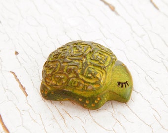 Little Green Turtle bead - Sleepy Woodland Critters hand painted forest animal bead (ready to ship)
