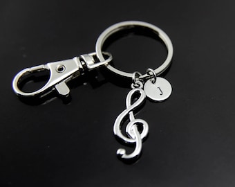 Music Gift Orchestras Musician Music Teacher Gift Music Melody Treble Clef Keychain Silver Music Note Charm Personalized Keychain