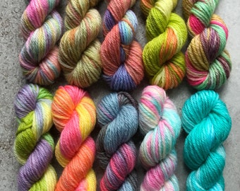 Hand Dyed Sock Yarn Mini Skein Set #163 -- 10 Mini Skeins/25 Yards Each