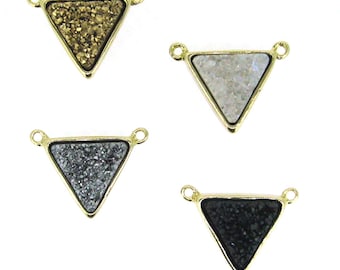 Gold Plated Agate Titanium Triangle Druzy Connector for Necklace in Gold, Silver, Black, or White - Wholesale SKU: 292288