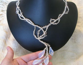 Ethereal - hand-built sculptural necklace - sterling silver - opalite glass