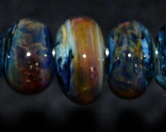 Night joy - Seven borosilicate lampwork beads - SRA K45