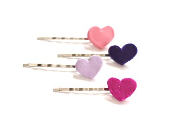 Heart Hair Pins, Hair Bobby Pins, Heart Hair Bobbies, Pink Hair Pins, Handmade Bobby Pins, Hair Accessories, Gifts for Her, Valentines Day