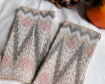 gloves, beaded wrist warmers, wrist warmers, wristers, fingerless gloves, hand knitted, gloves, mittens, knitted wrist warmers with beads