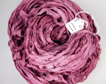 Sari silk ribbon, Recycled Silk CHIFFON Sari Ribbon, Burgundy sari ribbon, silk chiffon ribbon, tassel supply, weaving supply,