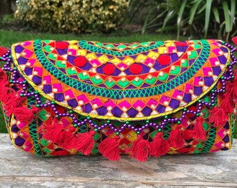 Colourful Afghani bag, Banjara bag, Indian bag, embroidered bag, boho bag, festival bag, geometric bag, ethnic bag
