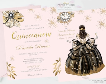 Quinceanera Invitation Quinceanera Invite Blush Gold Quinceanera Sweet 16 Birthday Princess Invitation Custom Invitation Quince Años BDQ002