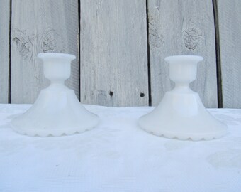 White Milk Glass Candlestick Holders, taper candle holders, Wedding table decor, Vintage Milk Glass decor, housewarming gift, shower gift