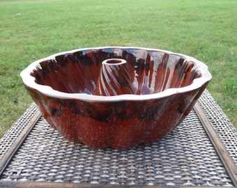 Perfect Antique REDWARE CAKE MOLD #10 Swirl Pattern Turks Head for Bundt Sponge Pudding Cakes