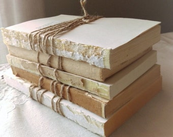FREE SHIPPING Set of Five, Neutral unbound books without covers, wrapped in twine, designer photo prop, wedding centerpiece, waving-sabi