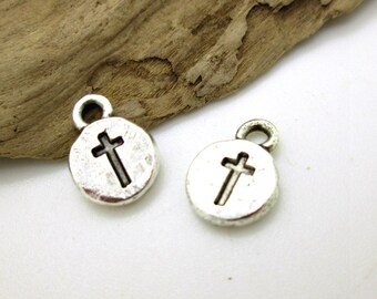 Tiny Cross Charm, Pewter Cross Charm, Cross Earring Dangle, 12mm (2)