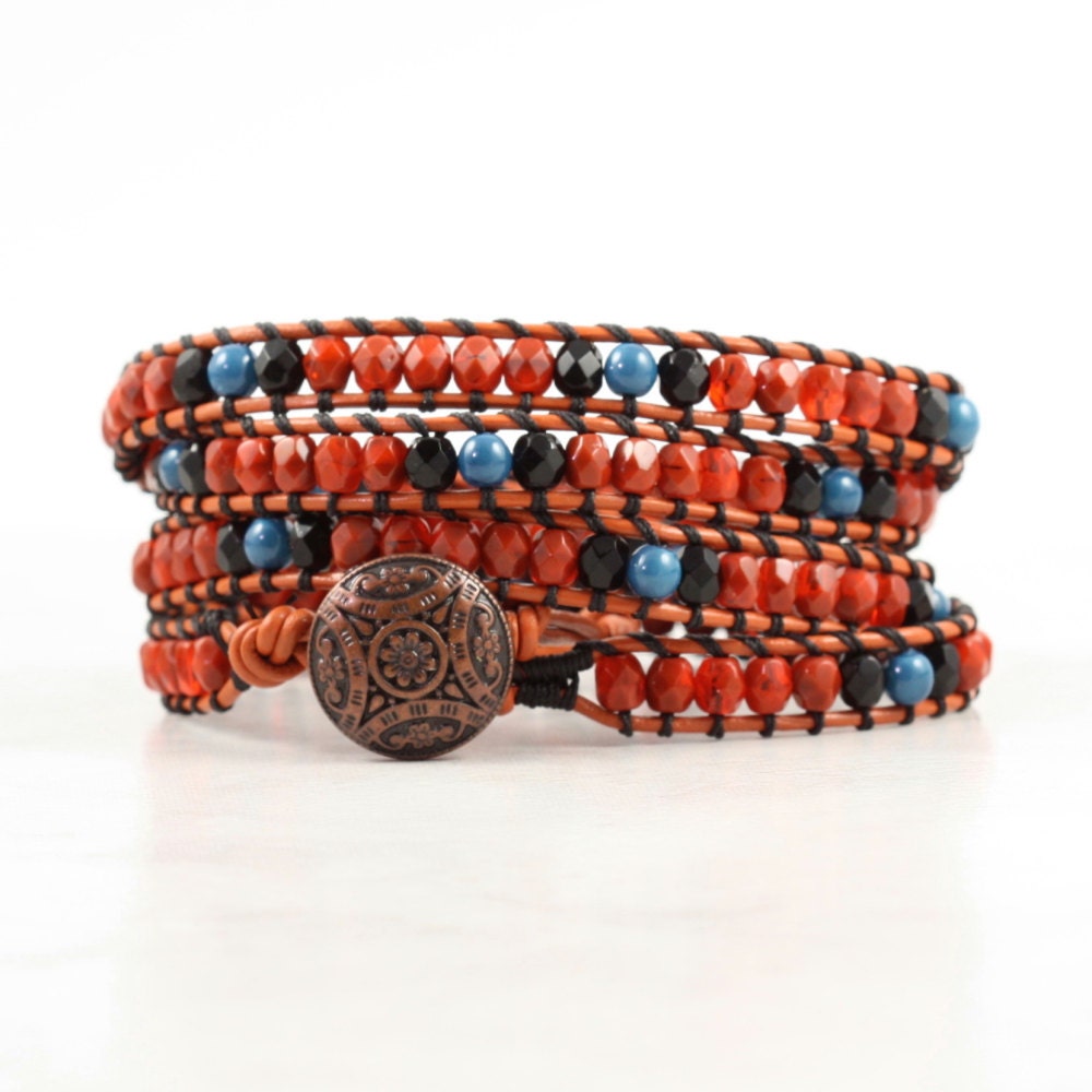 Paprika Bracelet Caramel Leather Wrap Bracelet Bohemian