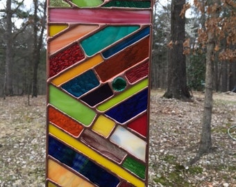 Vertical Tectonic Stained Glass Sun Catcher