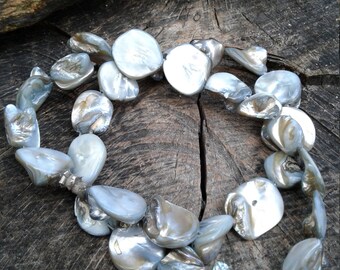Grayish Blue Mother of Pearl , Free Form Mother of Pearl Beads, Mop , 31 Beads on this strand