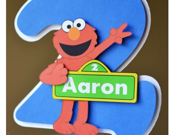 Elmo Birthday Cake Topper, Sesame Street Birthday Party Decoration 3-D - CUSTOM Name/Age
