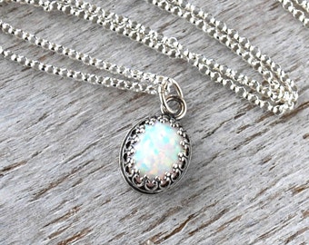 Opal Necklace, Sterling Silver Opal Birthstone Necklace, October Birthstone Necklace, Opal Gemstone