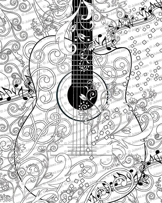 Download Adult Coloring Page Printable Adult Guitar Coloring Poster