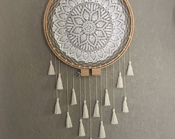 Vintage Crochet Lace Doily & Cotton Tassels Dreamcatcher