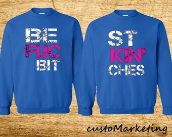 Best Friends Couple Crewneck Sweatshirt BFB Crewneck BLUE Best Fucking Bitches Sweatshirt Couple Friends Crew-neck BFF Sweater Best Couple