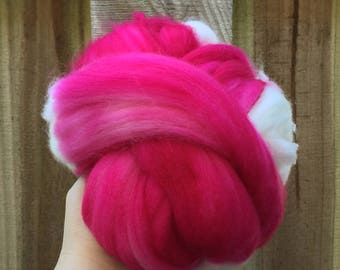 Spinning fiber - superwash merino nylon 3.53 ounces pink fuchsia magenta bright white natural roving top