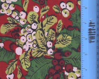 VINTAGE Mistletoe and Holly Christmas Print - 38" L X 52" WOF