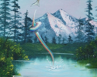 4" by 6" postcard print, "Narwhal Fart" Altered Thrift Store Art