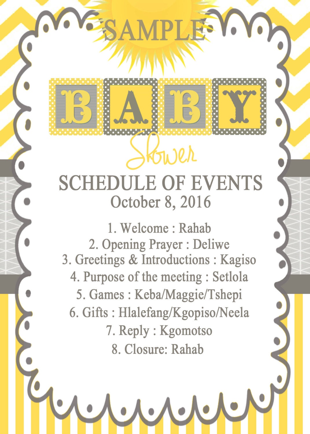 schedule of event for baby shower baby shower agenda samples