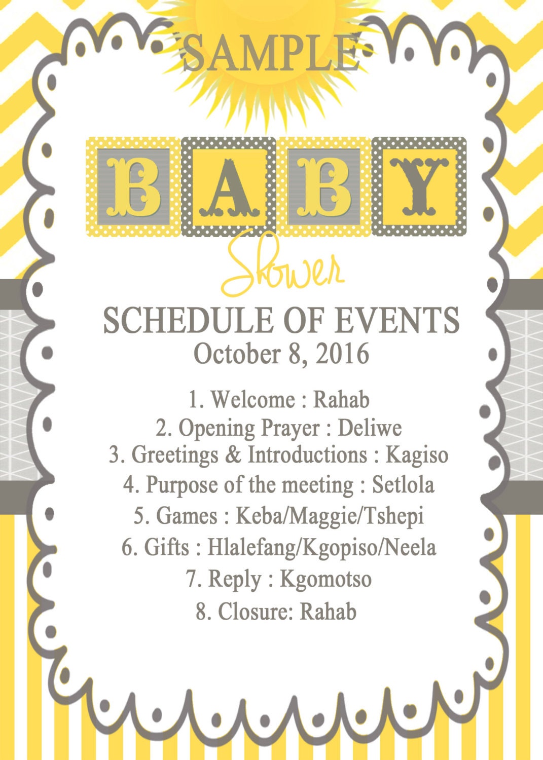 Schedule of Event for Baby Shower