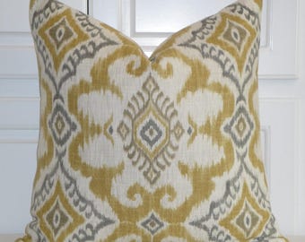 IKAT Decorative Pillow Cover - Gold Grey Taupe Pillow - Accent Pillow - Kilim Pillow - Both Sides Or Front Only - Cushion Pillow Case Cover