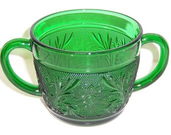 Anchor Hocking Forest Green SANDWICH Handled Open SUGAR BOWL