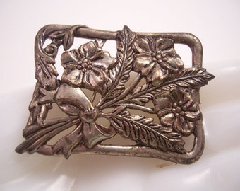 Vintage Silver Flower Bouquet Brooch Pin