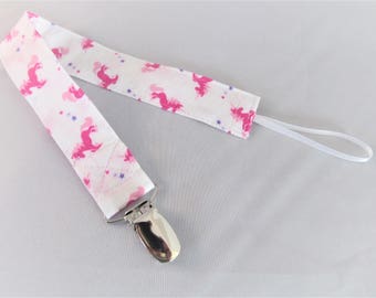 Universal Fabric Pacifier & Toy Clip - Unicorns in Pink - Paci Clip, Teether Clip, Binky Clip, Baby Shower Gift