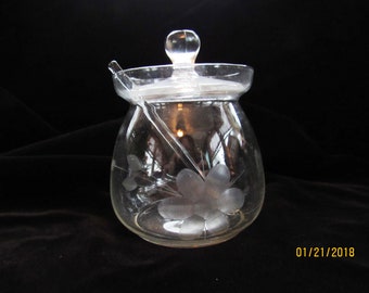 Etched Jam/Jelly/Honey/Mustard Jar with Spoon