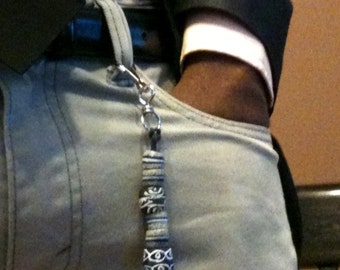 Large Black and Gray Ghana Bead KeyChain