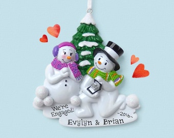 Engagement Snowman Couple - She Said Yes! - Will You Marry Me? - Hand Personalized Christmas Ornament