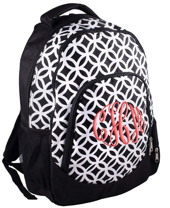 Girls Personalized Backpack Black Quatrefoil School