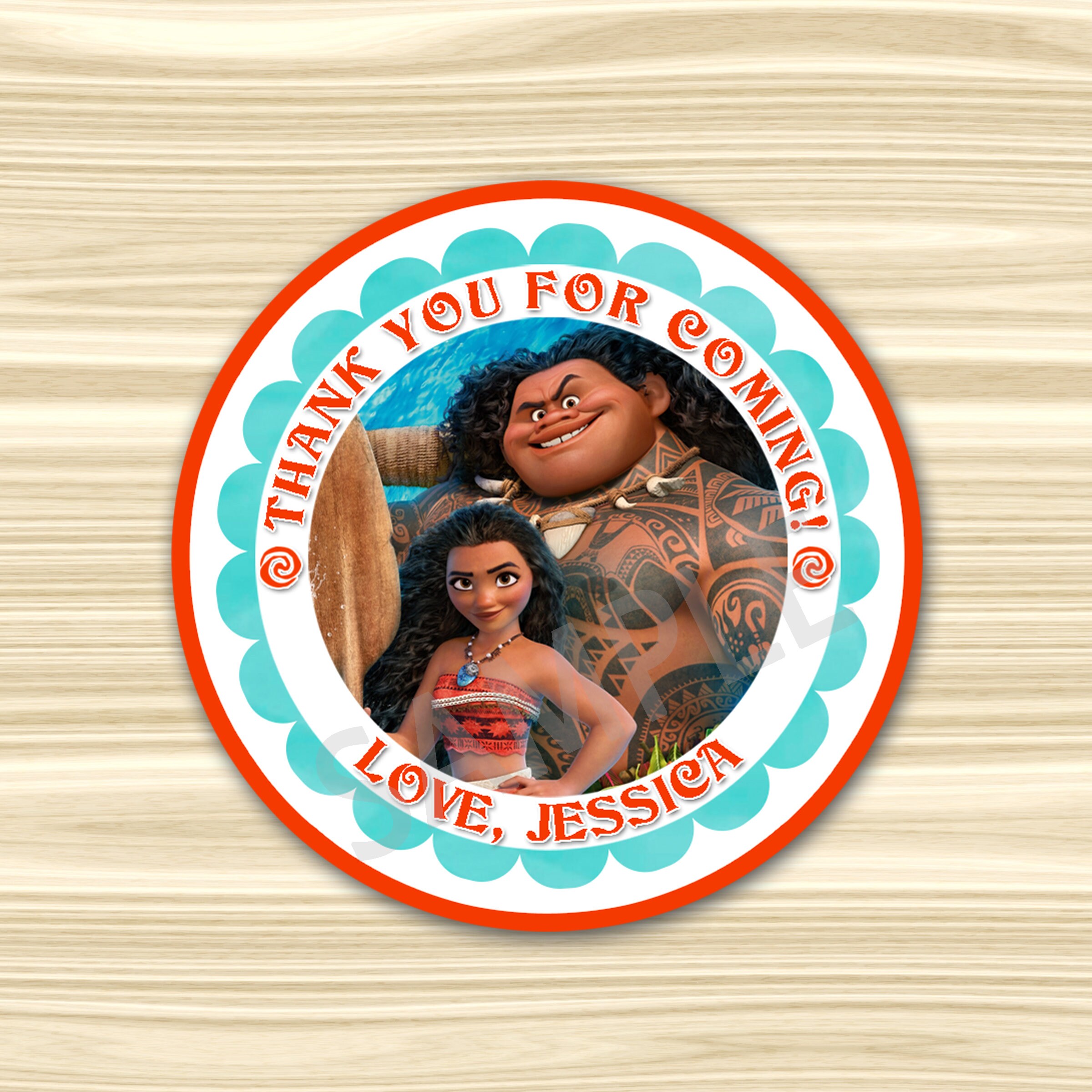Moana Favor Tag. Moana Thank You Sticker. Moana Thank You Tag.