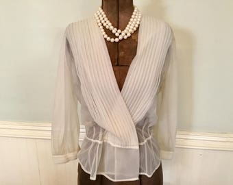 1940s Sheer Blouse / Vintage Sheer Blouse / Vintage Blouse / Cream White Blouse