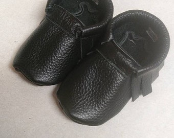 Black leather baby moccasins