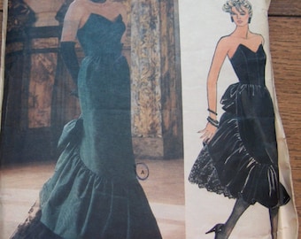 vintage 1986 vogue pattern 1471 Bellville Sassoon evening dress special occasion grad bridesmaid mid-calf evening ruffles sz 10