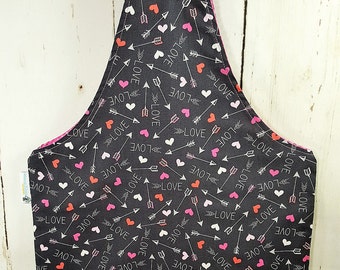 Hearts & Arrows Love Knitting Tote, Knitting Project Bag, Medium Wrist Tote, Reversible Tote, Market Bag, Knitting Sack WTM0005